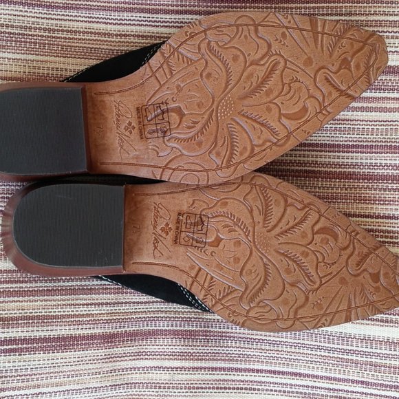 Patricia Nash Black Suede hand Painted Mules 7.5 - Picture 7 of 7
